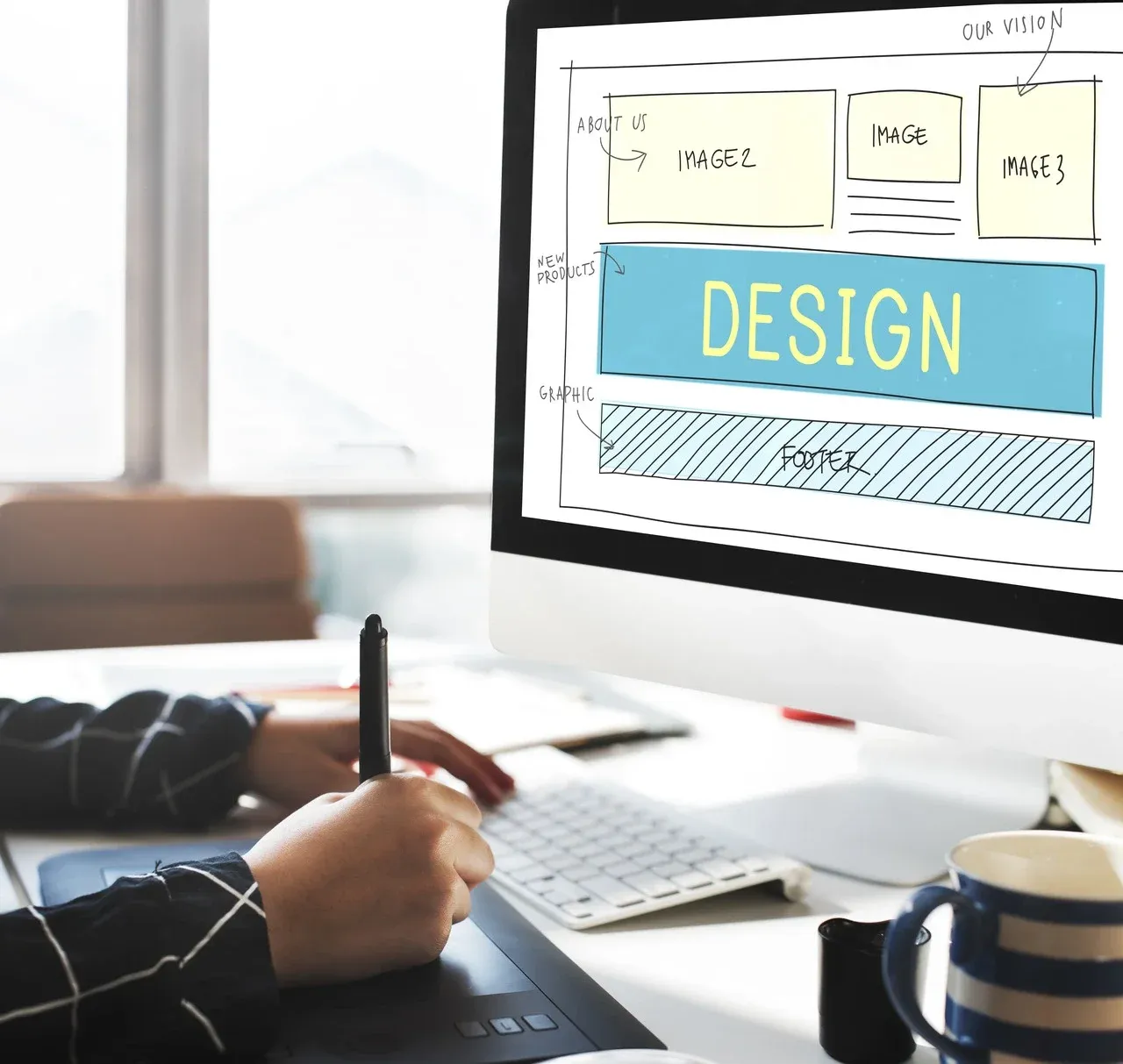 Designer reviewing an HTML web template