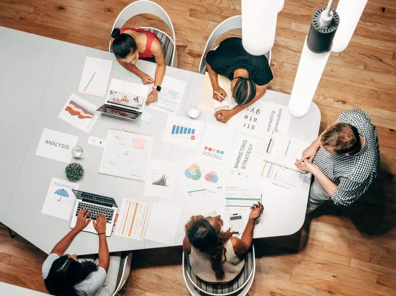 Team collaborating in a modern office