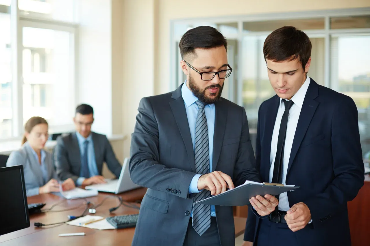 Businessperson presenting a report of changes